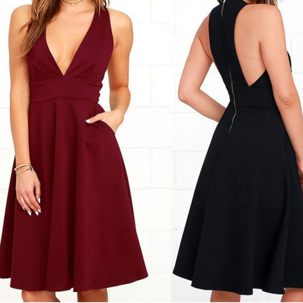 Lulu's Sexy Deep V Neck Sleeveless Women's Dress